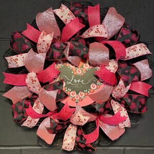 Valentine’s Day Wreath For Front Door Handmade 20 Inch Deco Mesh